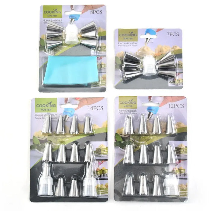 Thickened Stainless Steel Piping Tips Set with Pastry Bags for Cake Decoration Baking Assistance