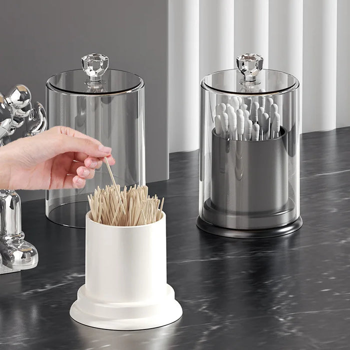 Dust-proof tabletop storage box for cotton swabs, toothpicks and floss