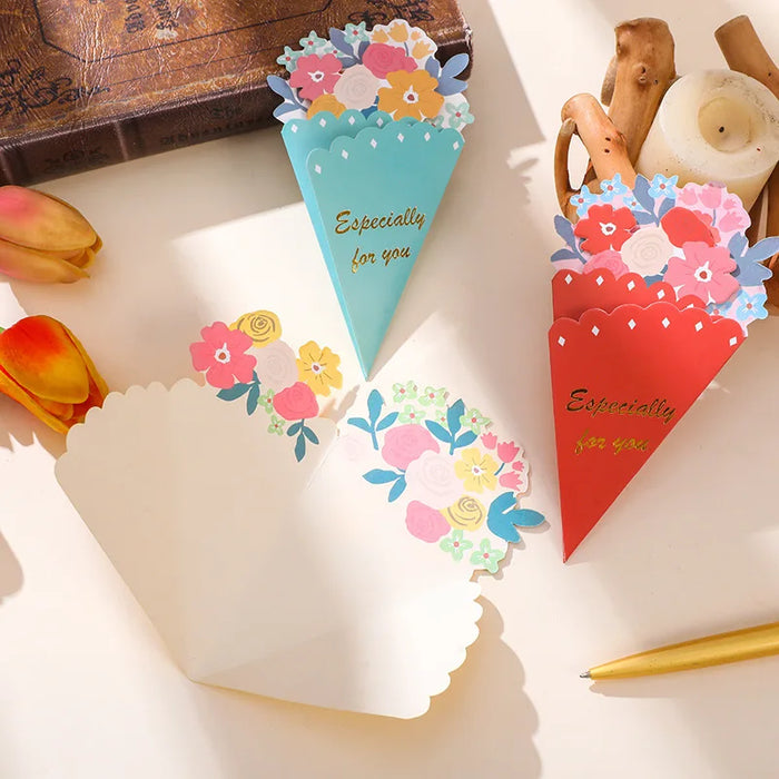 Unique 3D flower-shaped greeting card and bouquet set for teacher gratitude and birthday gifts