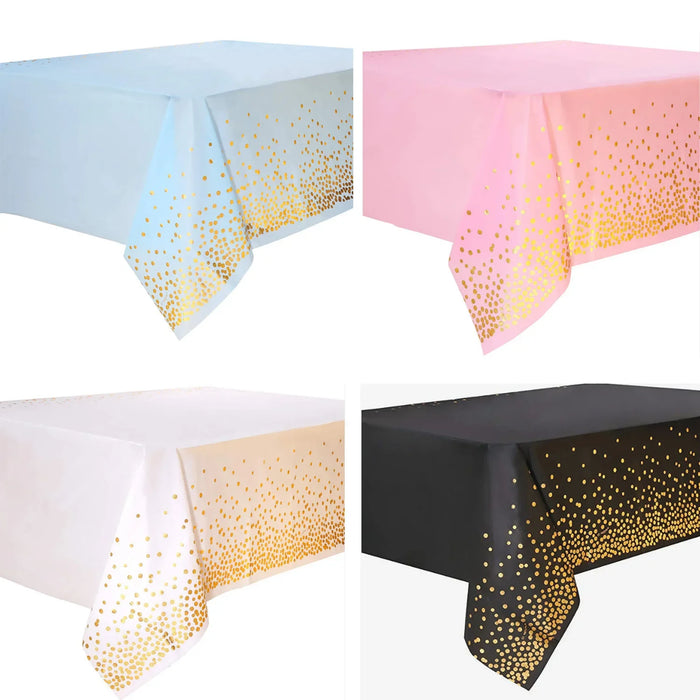 Disposable tablecloths with gold dots for birthday parties and holiday decorations