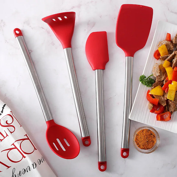 Silicone Kitchenware Kitchen Household Stainless Steel Spatula Set