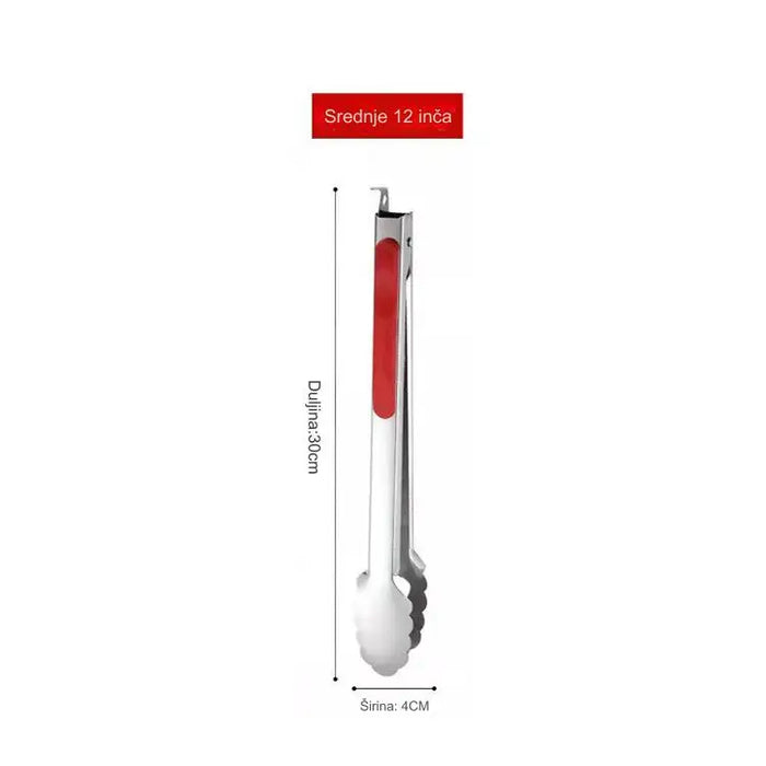 Red Handle Stainless Steel Outdoor Barbecue Food Clip