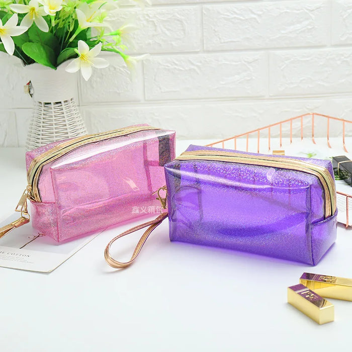 Fashionable Transparent PVC Makeup Bag, Laser Shooter Carrying Wash Bag, Travel Storage Bag