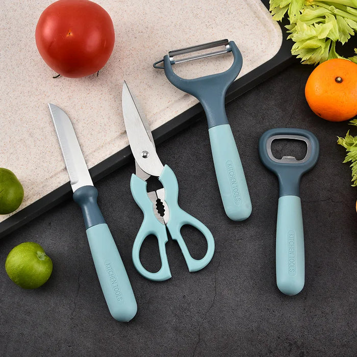 Stainless steel kitchen scissors and multi-functional fruit and vegetable tool set