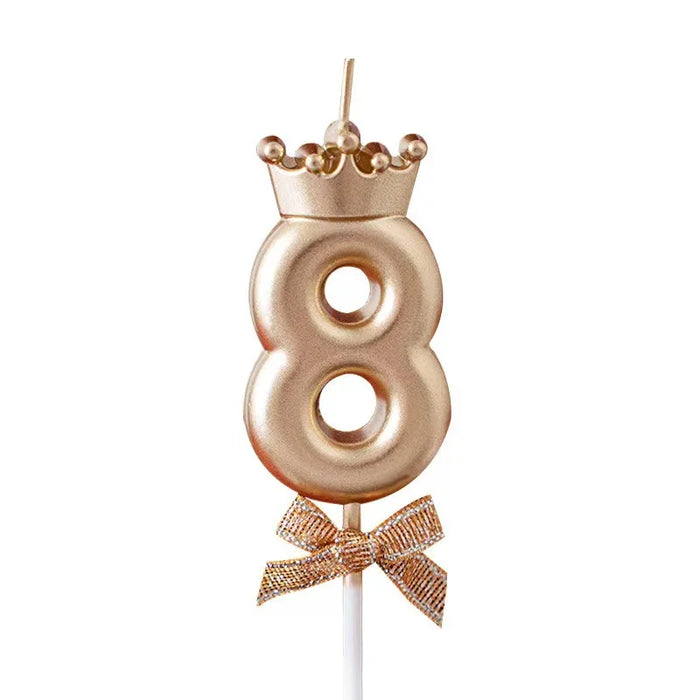 High-quality gold digital candle with crown and bow for birthday cake decoration