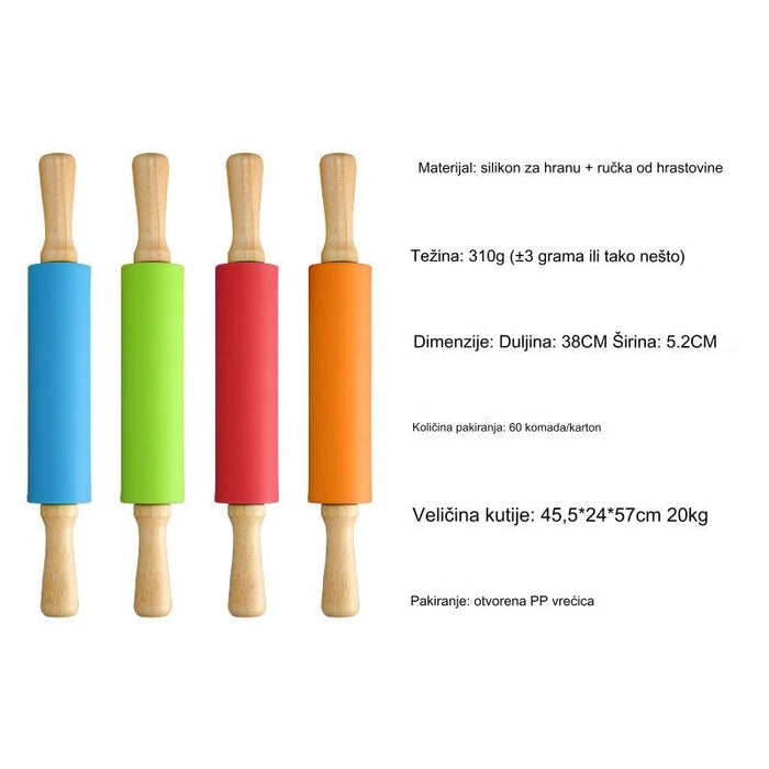 Mini Silicone Rolling Pin for Non-Stick Baking & Pastry Dough with Flour Roller