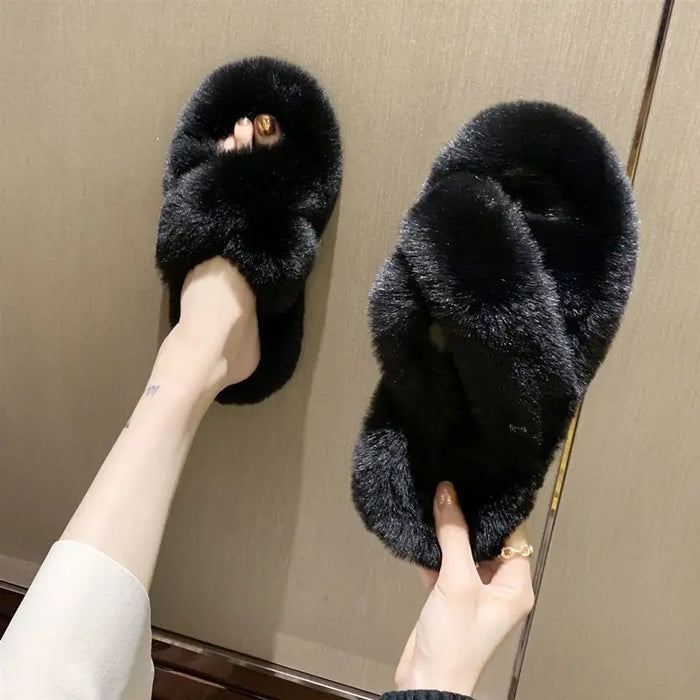 Fashionable and Comfortable Cross Slippers for Women with Plush Interiors and Stylish Design