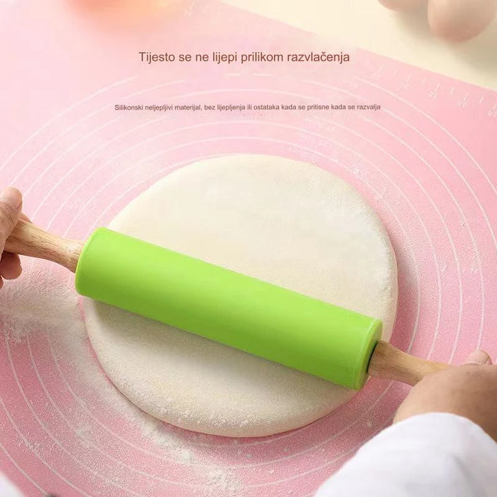 Mini Silicone Rolling Pin for Non-Stick Baking & Pastry Dough with Flour Roller