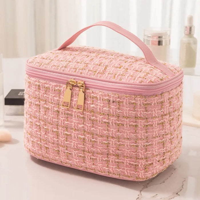 New Xiaoxiangfeng Cosmetic Bag Large Capacity Plaid Portable Korean Version Portable Washing Storage Bag Makeup Box Travel Bag