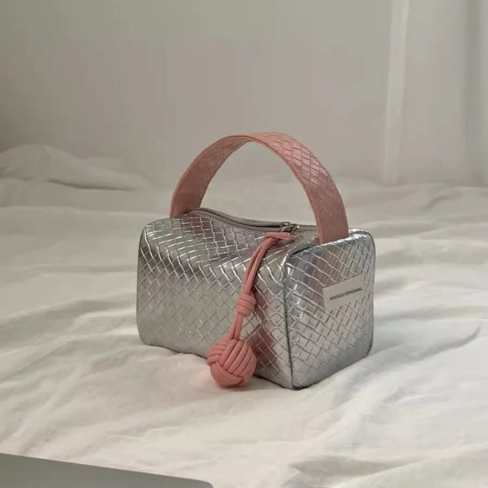 Fashionable Woven Pattern Pillow Handbag, Compact and Portable Makeup Bag