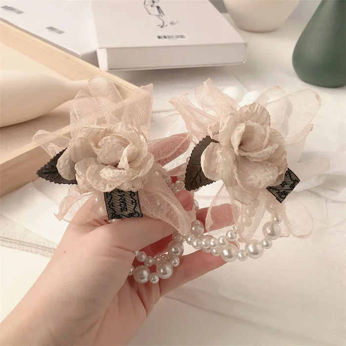 Ladies' Pearl Lace Large Floral Elastic Headband