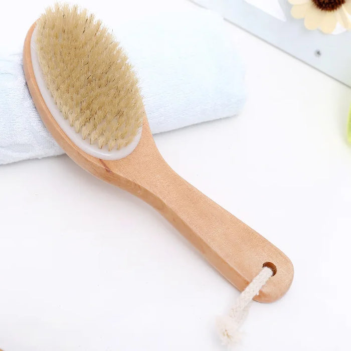 Premium Bath Brush with Long Handle for Deep Cleaning and Exfoliating, Natural Bristles and Wooden Handle