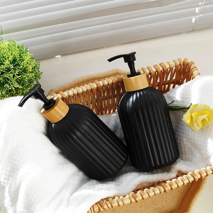 Elegant vertical stripe soap dispenser and lotion bottle