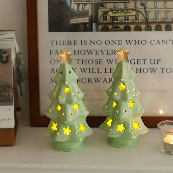 Cute ceramic Christmas tree night lights are used for Christmas decorations and gifts