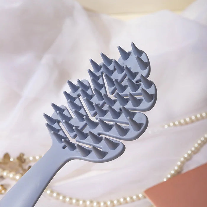 Leaf Teeth Long-Handled Comb, Hollow Silicone Bristles, Hard Bristles, Massage and Cleanse, Dry or Wet Use