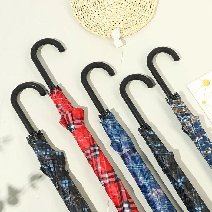 Luxury classic plaid long-handled flat umbrella