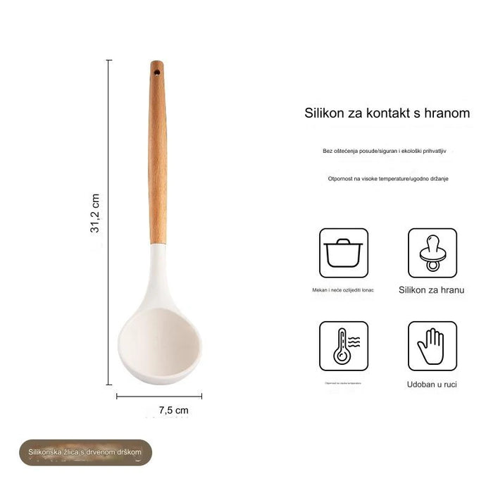 Premium cooking tools with wooden handles and non-stick pans