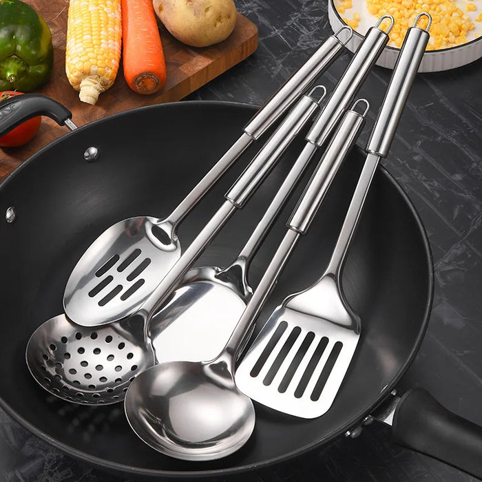 Stainless Steel Kitchen Utensils Set with Heat Resistant Cooking Tools and Non-stick Cookware, Ladle and Spatula