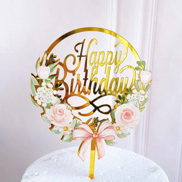 Stylish Acrylic Cake Toppers with Butterflies and Flowers for Anniversary Parties and Birthday Celebrations