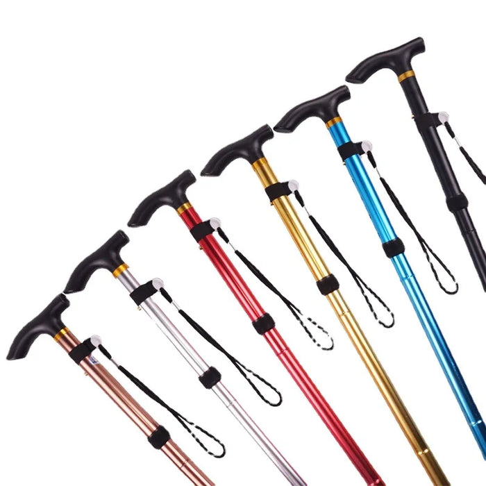 Aluminum alloy hiking cane that can be extended and folded, with adjustable 5-section senior cane