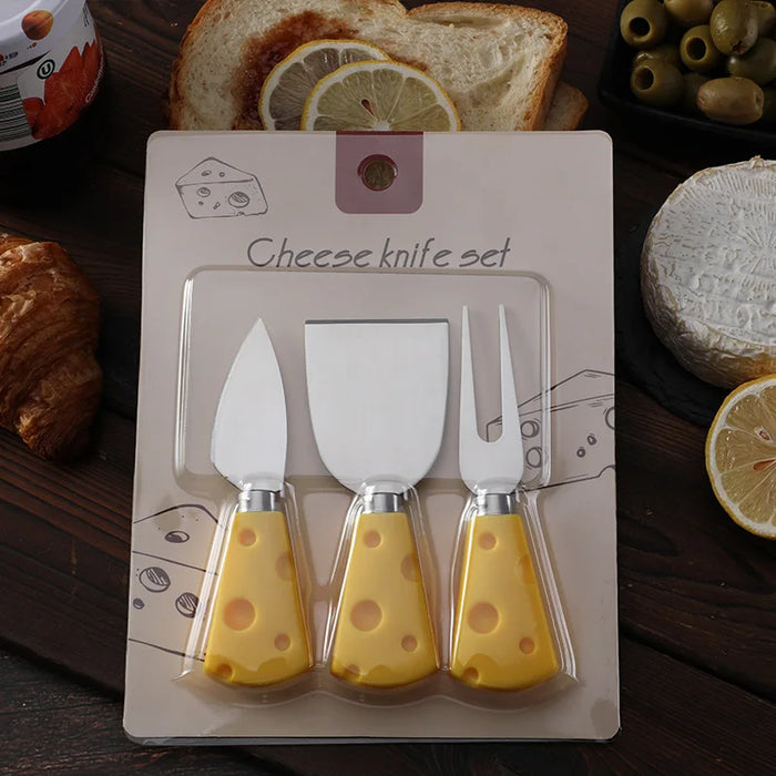 Creative yellow cheese knife, fork and shovel three-piece set