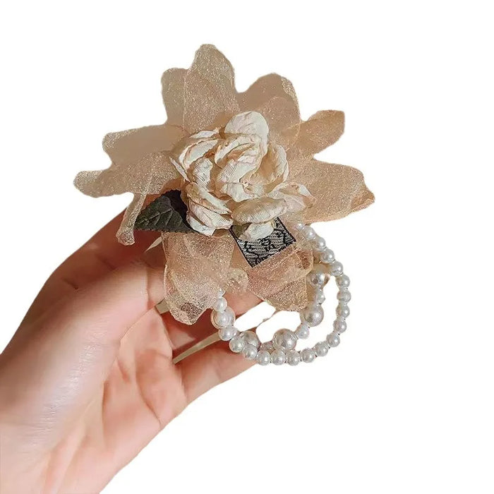 Ladies' Pearl Lace Large Floral Elastic Headband