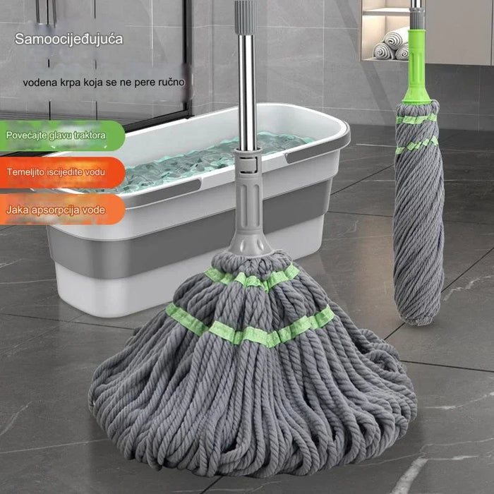 Hands-Free Wringing Mop, Lazy Household Spin Mop with Fiber Cloth Absorbent Squeegee for Cleaning Floors