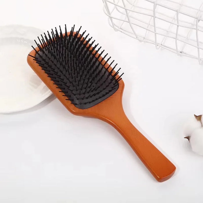 Wooden Cushion Comb - Massage Scalp Detangling Hair with Airbag, Anti-static for Home, Long, Curly or Straight Hair