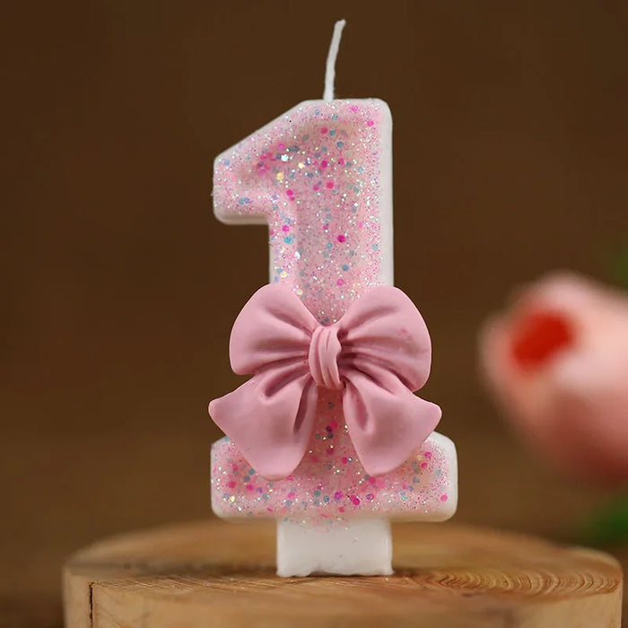 Digital candle pink bow girl birthday