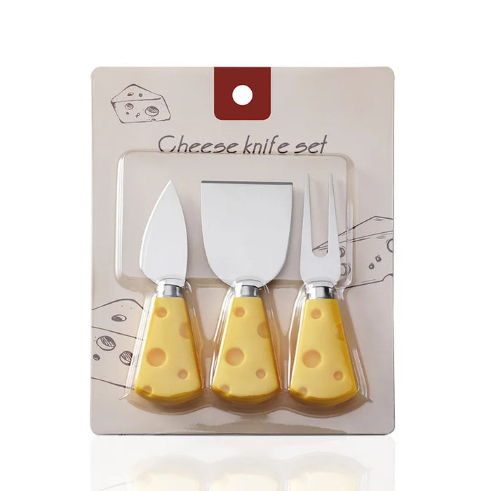 Creative yellow cheese knife, fork and shovel three-piece set