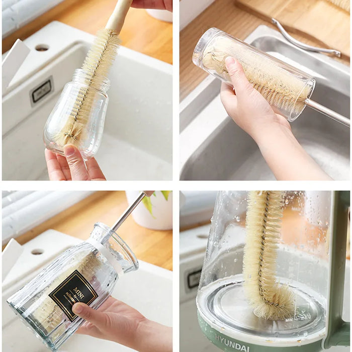 A long-handled cleaning brush for bottles, cups, etc