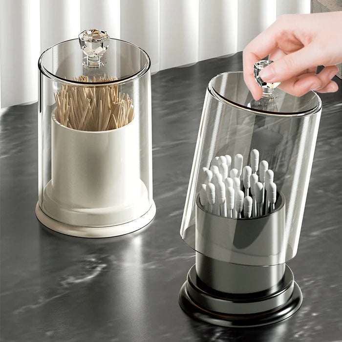 Dust-proof tabletop storage box for cotton swabs, toothpicks and floss