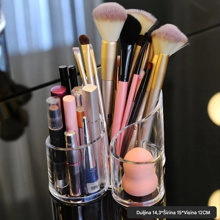 Clear acrylic makeup brush holder with multiple compartments