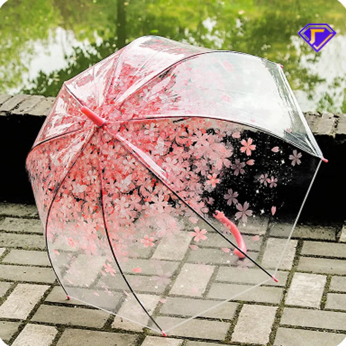 Floral pattern curved handle ladies umbrella