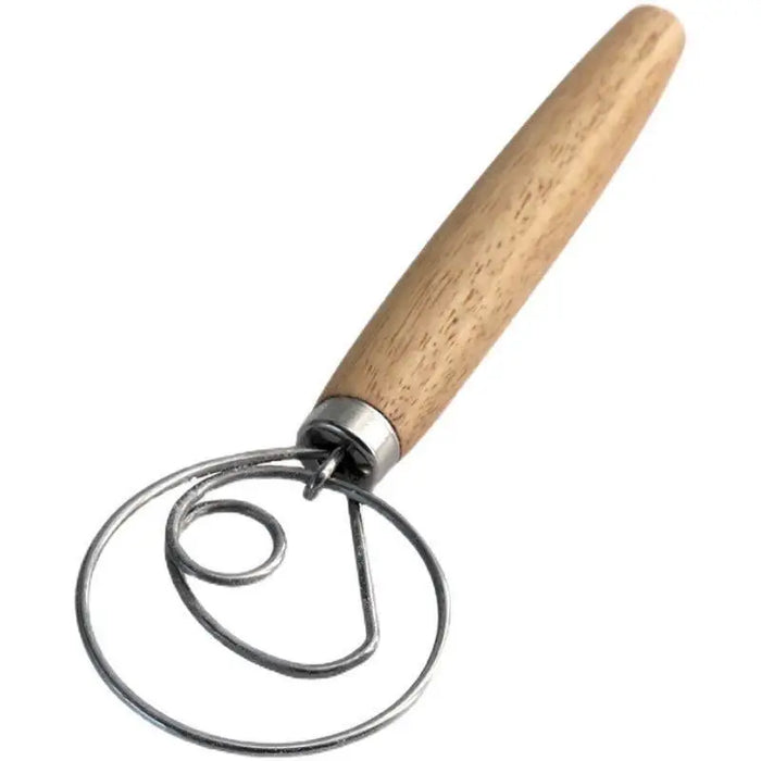 Stainless steel egg beater with double rings and wooden handle