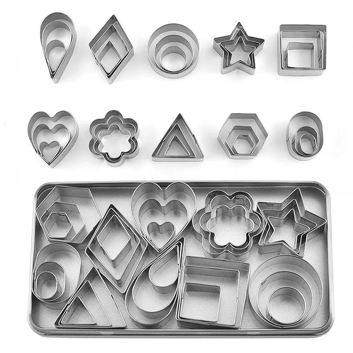 Stainless Steel Cookie Cutters Set - Mini Geometric Fondant Mold and Biscuit Cutter Set for Baking