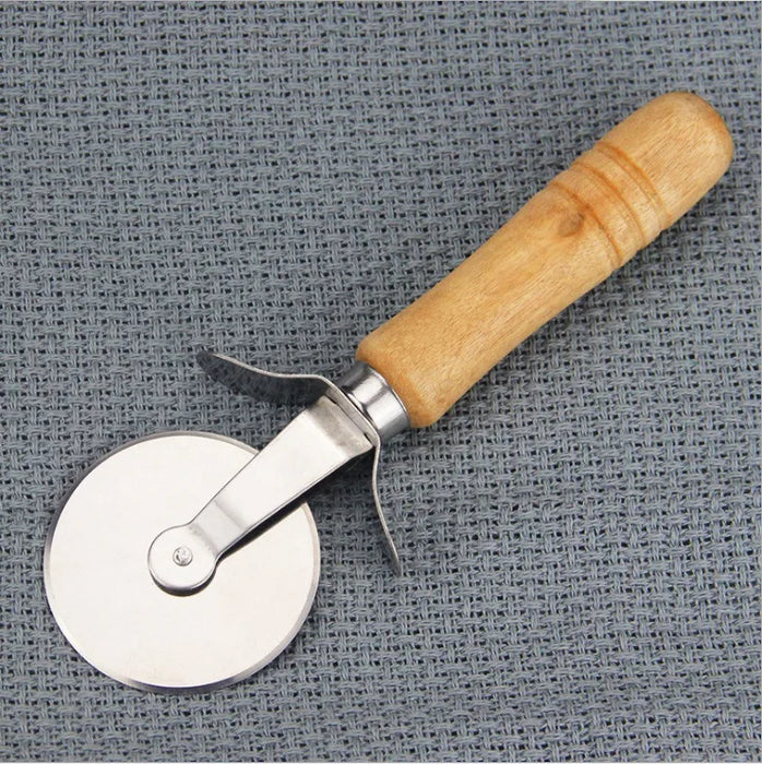 Premium Pizza Cutter with Wooden Handle - Stainless Steel Pizza Wheel for Home and Professional Use