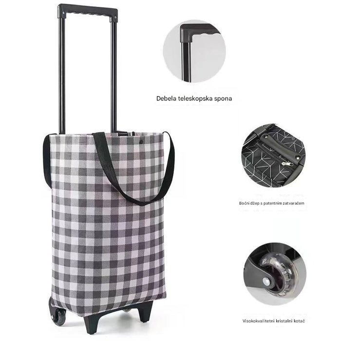 Foldable Portable Shopping Cart with Telescoping Handle and Wheels for Grocery Shopping and Climbing Stairs