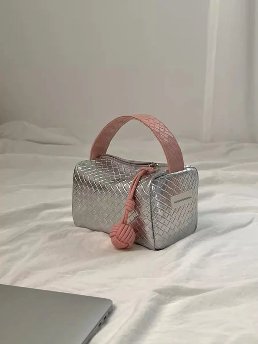 Fashionable Woven Pattern Pillow Handbag, Compact and Portable Makeup Bag