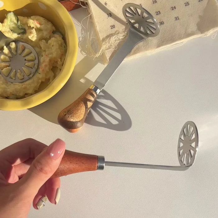 Stainless Steel Garlic Press with Wooden Handle