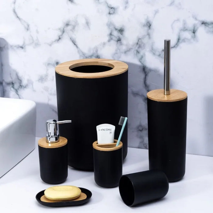 Luxury Bamboo Lid Bathroom Accessory Set ，Suitable for Families and Hotels