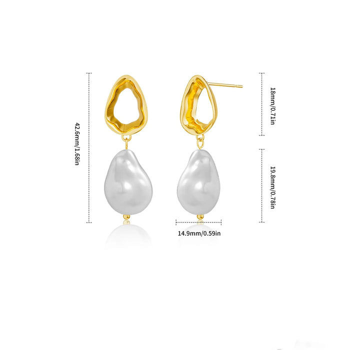 Unique Irregular French Style Metal Pearl Dangle Earrings for Women, Fashion Ear Jewelry