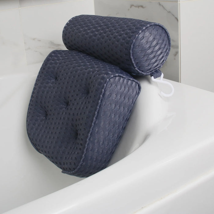 4D Square Bathtub Pillow with 7 Suction Cups in Blue Gray Color