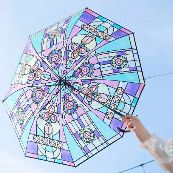 Long handle automatic umbrella rainbow