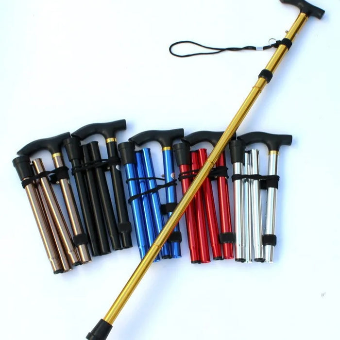 Aluminum alloy hiking cane that can be extended and folded, with adjustable 5-section senior cane