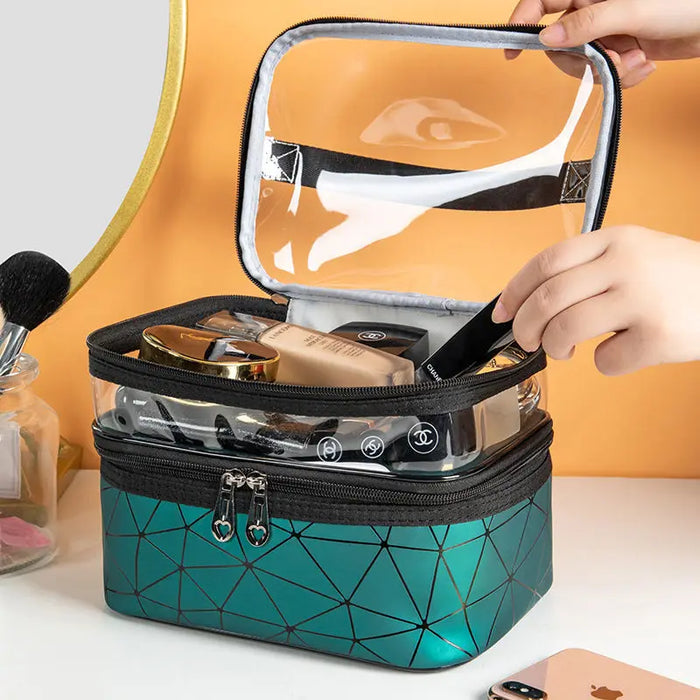 Double Layered Diamond Shaped Portable Makeup Bag