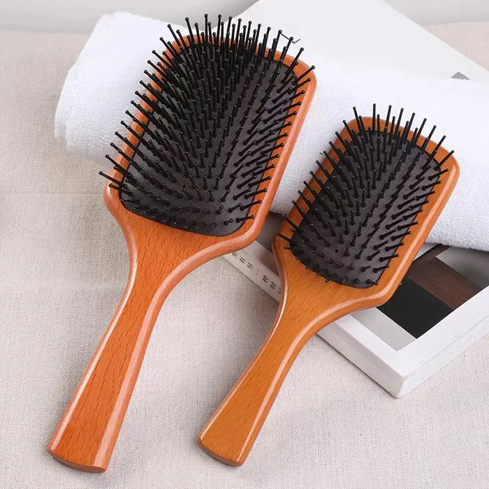 Wooden Cushion Comb - Massage Scalp Detangling Hair with Airbag, Anti-static for Home, Long, Curly or Straight Hair