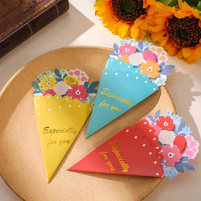 Unique 3D flower-shaped greeting card and bouquet set for teacher gratitude and birthday gifts