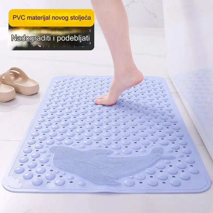 Non-slip bathroom mat with drain holes and suction cups