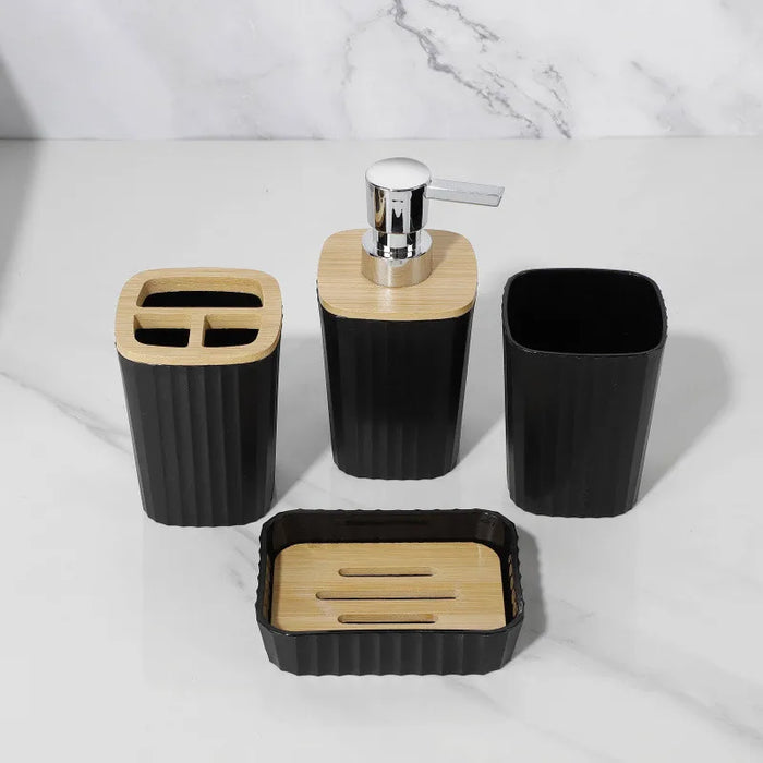 All-in-One Black Square Bamboo Lid Bathroom Organizer with